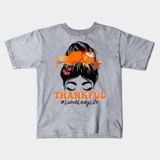 Lunch Lady Messy Bun Cafeteria Worker Pumpkin Fall Autumn Thanksgiving Kids T-Shirt